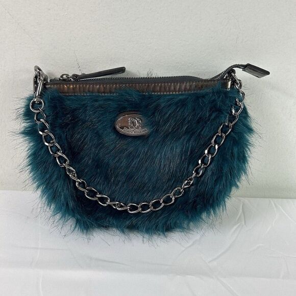 Designed In New York‎ By SHARIF Faux Fur Handbag Blue Green Chain Handle EUC - Picture 2 of 11